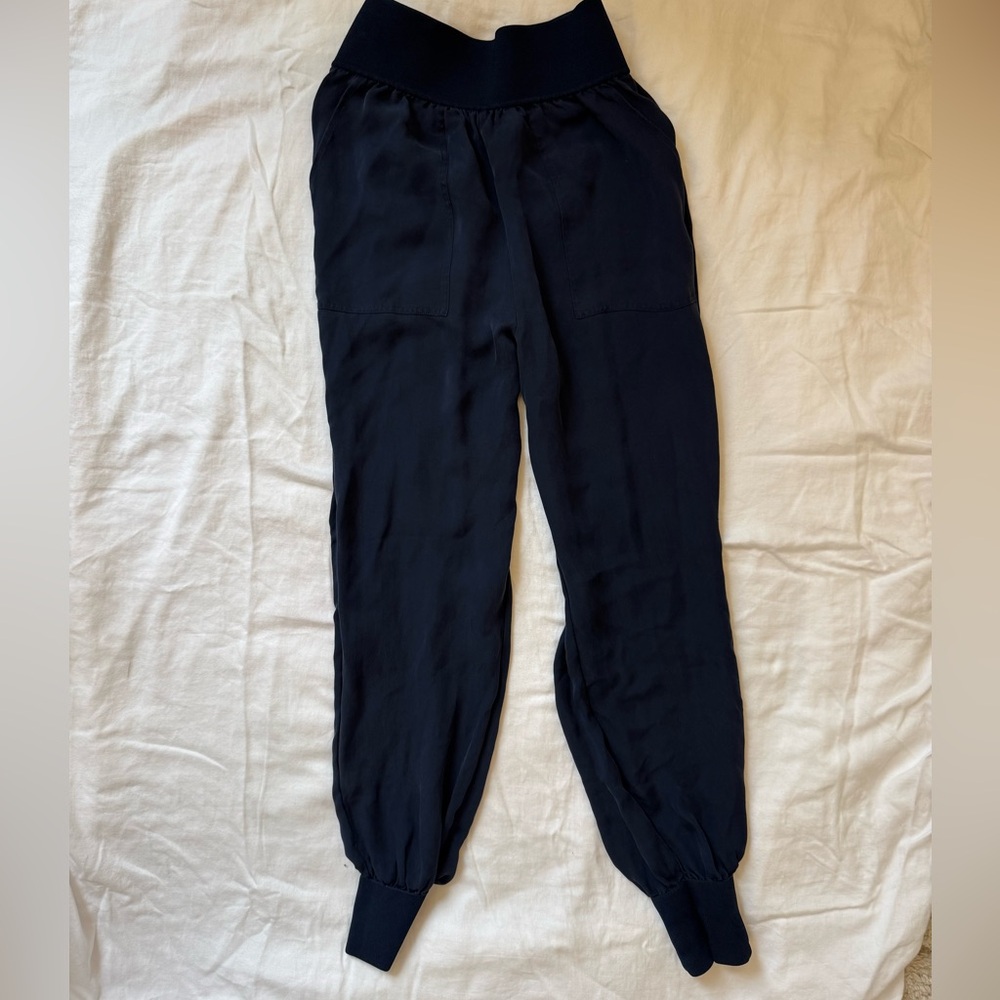 Theory Navy Silk Jogger Pants- Small